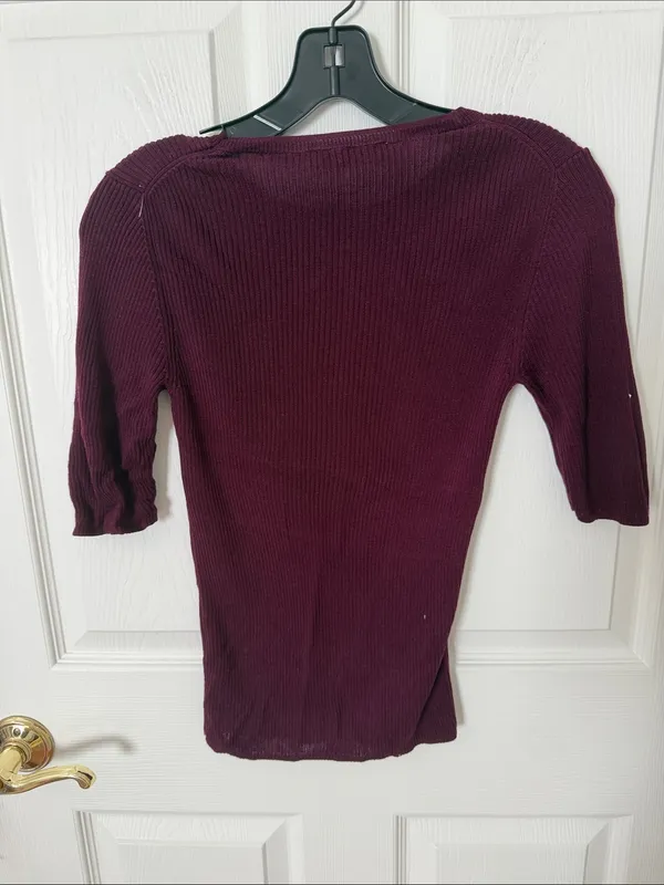 ZARA Knit Ribbed Short-Sleeve Sweater in Deep Burgundy small - Image 3