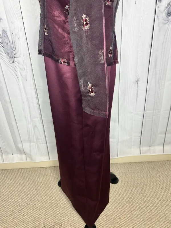 Karen Miller Purple Dress Suit Set Sz 8 Sheer Embroidered Jacket Sheath Dress - Image 6
