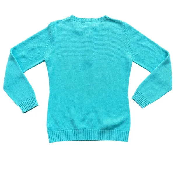 Lacoste‎ Knit Button Up Pullover Women's Sweater Turquoise 44 Large Blue Preppy - Image 6
