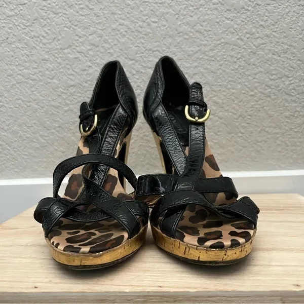 Coach Brown & Gold Cheetah Lined High Pump‎ Heels 6.5 - Image 4