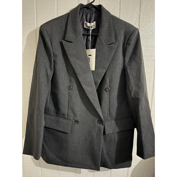 Lake Charcoal Gray Double Breasted Blazer and Midi Skirt Suit Set Made in Korea - Image 2