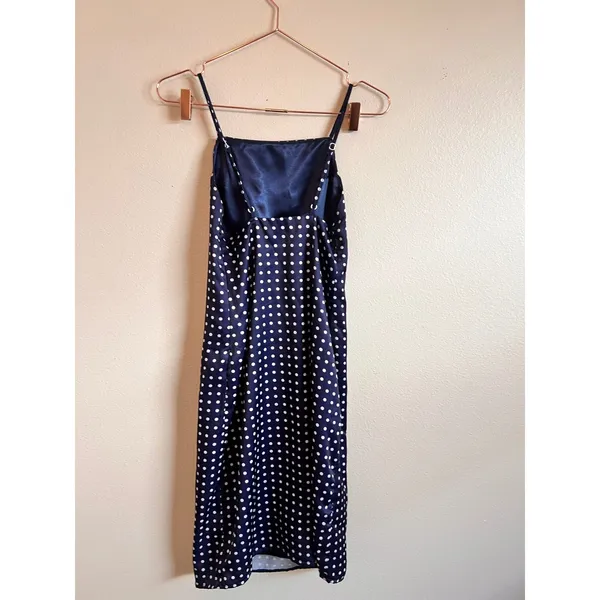 Urban Outfitters Slip Dress Womens‎ XS Navy Polka Dot Satin Midi Square Neck - Image 4