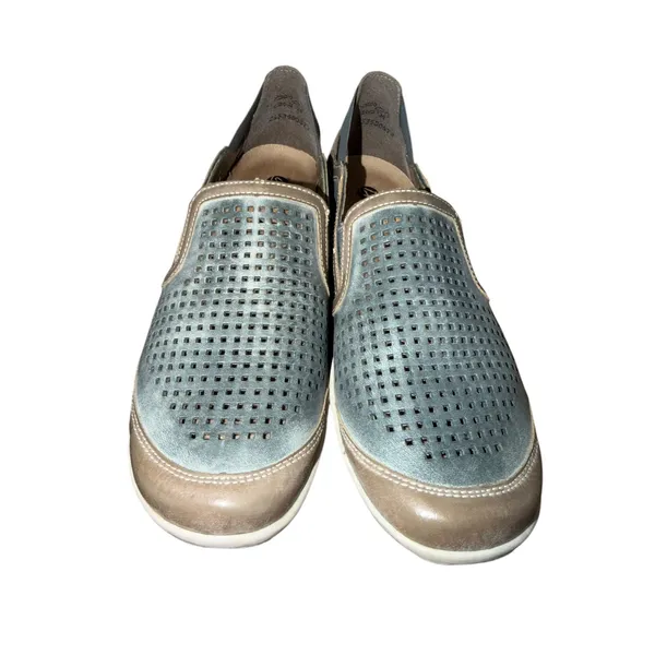 Remonte Womens Blue Taupe Leather Perforated Slip On Loafers EU 40 US 9 R5534 - Image 3