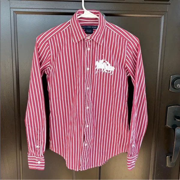 EUC Ralph Lauren Sport Button Down Striped Top Dual Embroidered Ponies Size 2 - Image 2