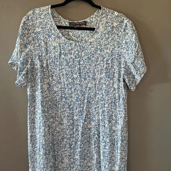JG Hook Vintage 90s Cottage‎ Blue Floral Mixed Coastal Cowgirl Maxi Dress M - Image 4