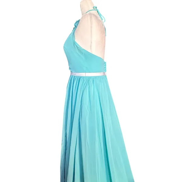 Alfred Angelo Aqua Chiffon Halter Prom Maxi‎ Dress Formal Etheral Flowy Spring - Image 4