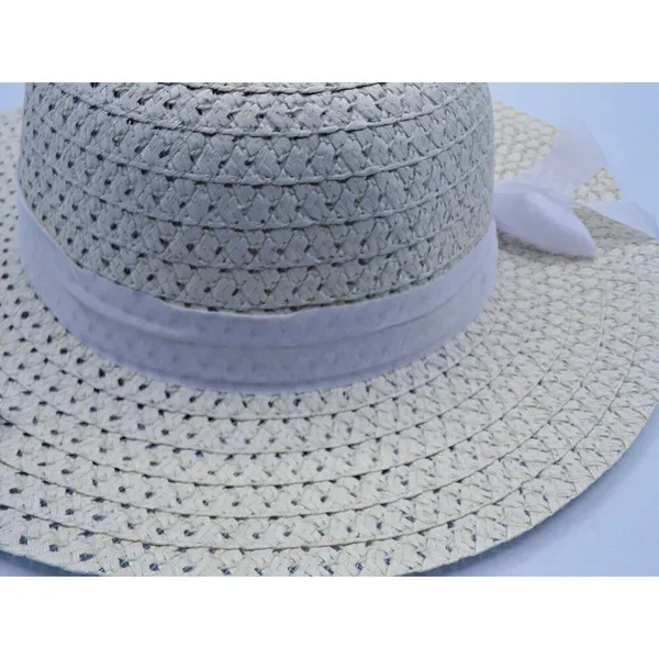 Tan Wide Floppy Brim Beach Garden Paper Straw Hat White Removable Bow Womens OSF - Image 7