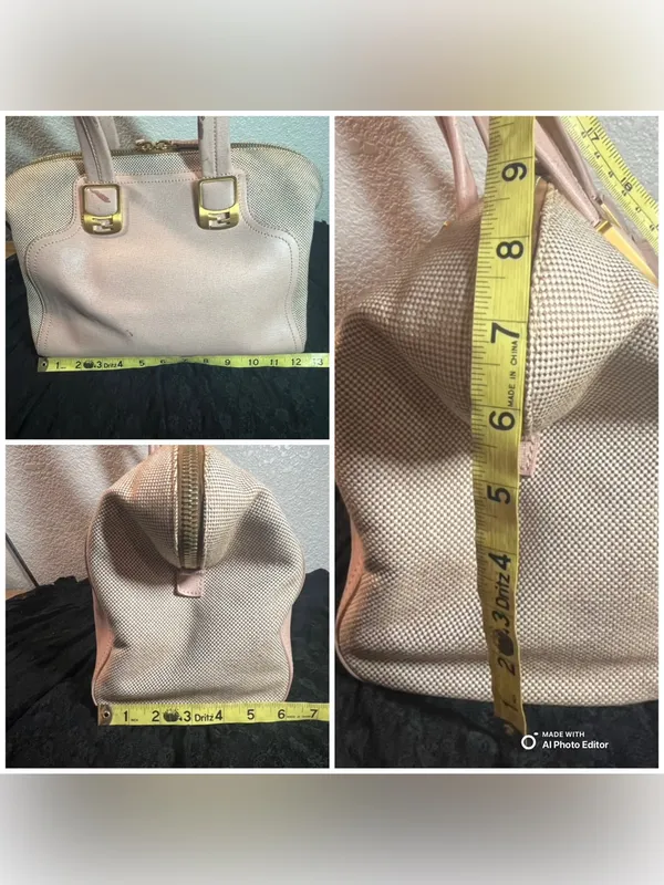 Fendi Chameleon Large Tote Bag 8BL114 Pink Leather Beige Canvas 2-Way Satchel - Image 11