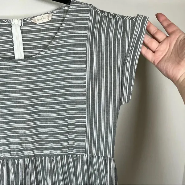 Altar'd State Striped Mini Dress Gray Zip Cotton Pleats Baby Doll Coastal Medium - Image 7