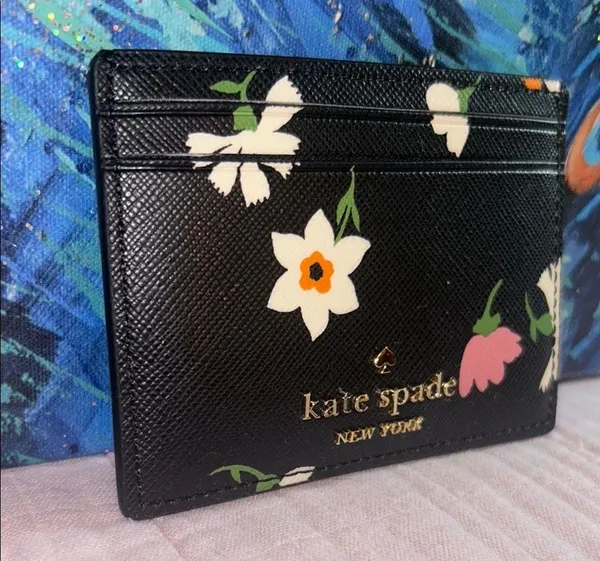 NWT Kate Spade Black Floral Card Holder - Image 2