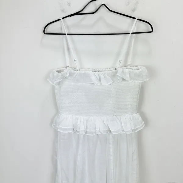 NEW J.Crew Ravenna Dress Ramie Ruffle Lightweight Smocked Midi White Small - Image 12