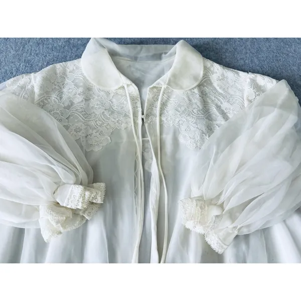 Vintage Gotham Gold Stripes‎ Ivory Lace Lingerie Robe Chiffon Puffy Sleeves - Image 8