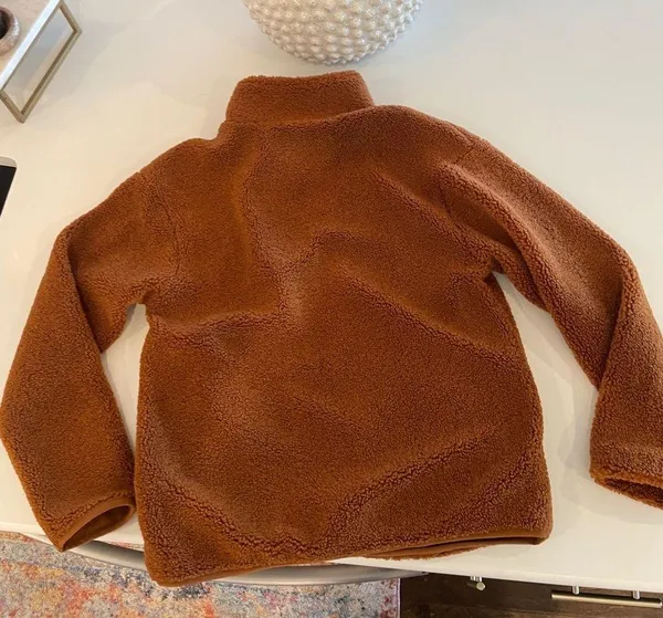Daily Ritual Burnt Orange Sherpa Teddy Bear Pullover Quarter Zip Jacket. - Image 3