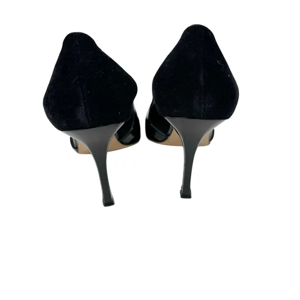 Manolo Blahnik Black Suede Patent D’Orsay Pumps Bow Detail Women’s EU 38.5 - Image 6