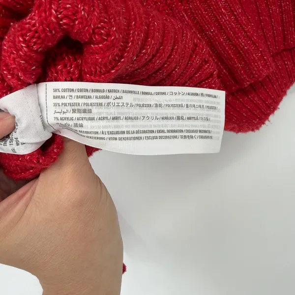 Abercrombie Fitch Red V Neck Cable Knit Sweater Women's Size XL‎ Preppy Y2K - Image 6