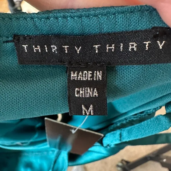 NWT Thirty Thirty Feather Trimmed Cocktail Party Slip Dress in Emerald Size M - Image 8