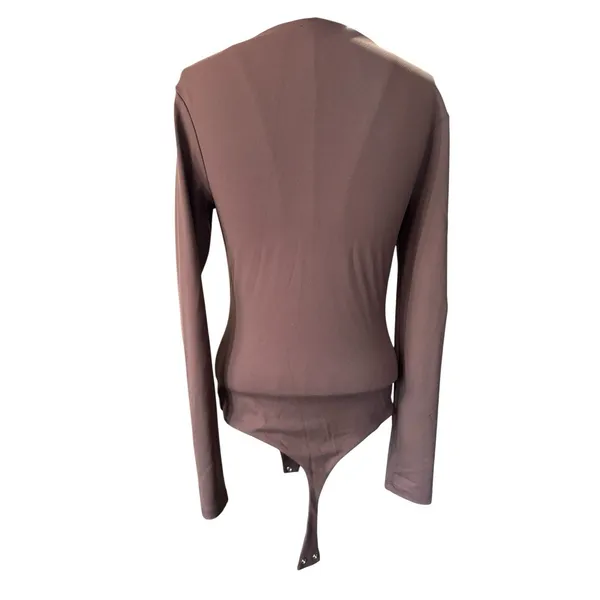 Nuuds Long Sleeve Scoop Neck Bodysuit S Small Brown Thong Smoothing Top Layer - Image 8