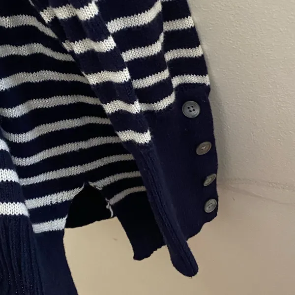 Women's LRL Lauren Ralph‎ Lauren Blue White Stripe Funnel Neck Sweater Sz Large - Image 2