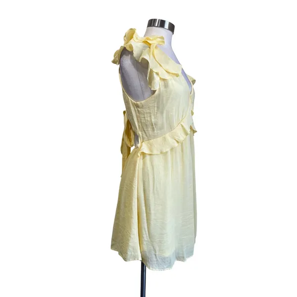 Francesca's Mi Ami Yellow Ruffle Dress Cottagecore Romantic Summer‎ Size L - Image 3