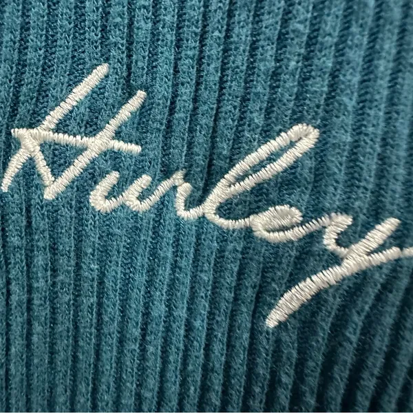Hurley Ribbed Turquoise Long Sleeve Hooded Cropped Shirt Kangaroo Pocket Medium - Image 13