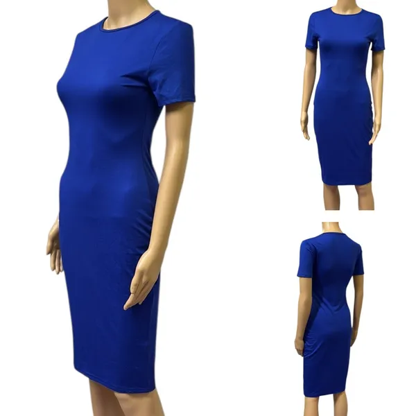 Source Unknown Royal Blue Short Sleeve Midi Bodycon Shirt Dress Womens Small - Image 3