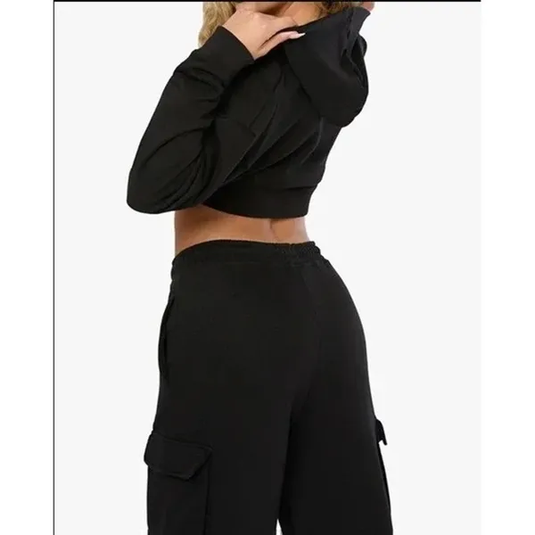 NWT WeWoreWhat Cropped Half Zip Fleece Cotton Hoodie Long Sleeve Small Black - Image 5