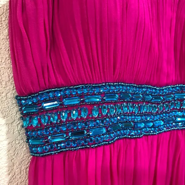 NWT NEW Scala N4008 hot pink silk and blue beaded embellished prom dress - Image 4