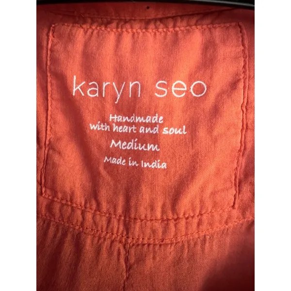 Karyn Seo Coral Embroidered Cotton Button Down Shirt Boho Medium - Image 7