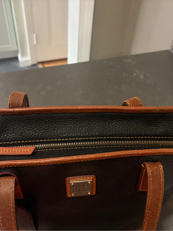 Dooney & Bourke Black Pebbled Charleston Leather Tote with Brown Trim - Image 8