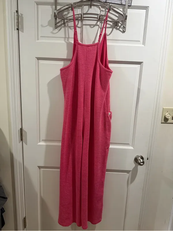 Simply Southern Women’s Pink Sleeveless Knit Jumpsuit with Pockets size Large - Image 4