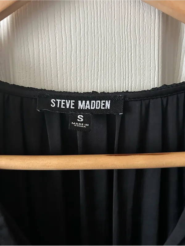 Steve Madden Black Ruffle Detail Blouson Silhouette Dress Sz Small Minimalist - Image 5