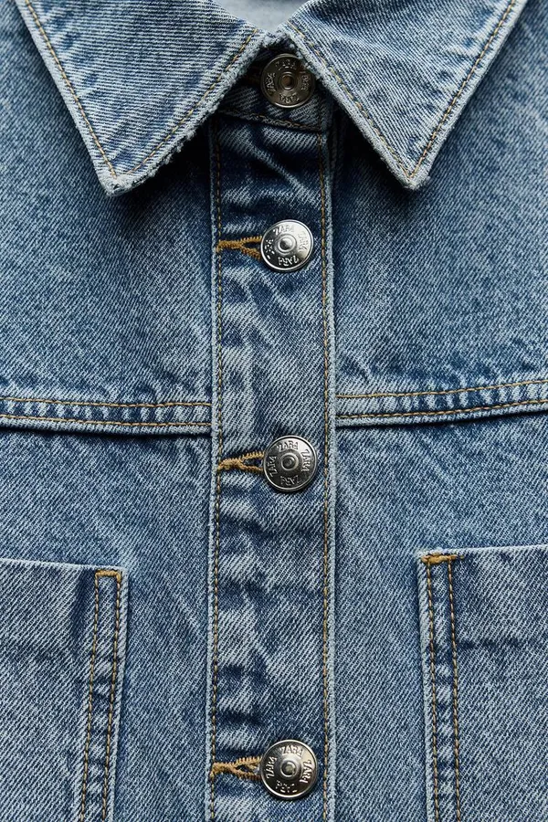 ZARA dress denim long sleeve mini button up casual jean dress - Image 4
