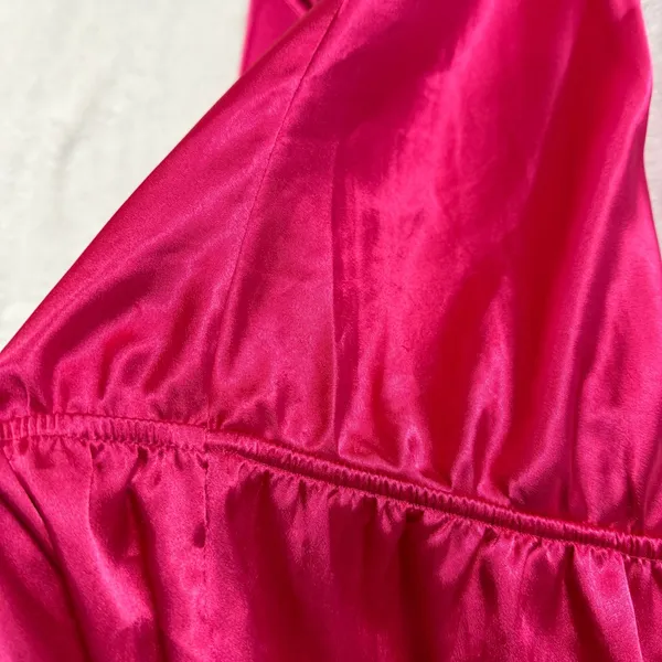 Victoria's Secret M Pink Black Lace Trim Satin Romper Sleep Teddy Lingerie Glam - Image 7