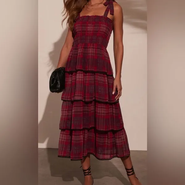 NWOT Vici Sway With Me Plaid Tiered Midi Dress - Image 2