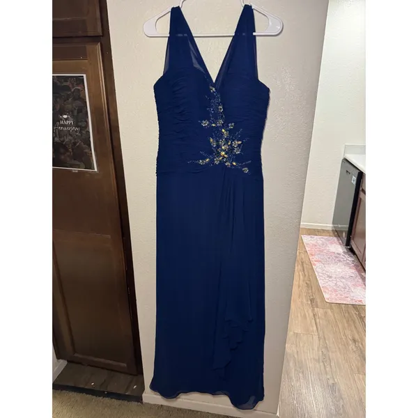 May Queen Couture Royal Blue Ruched Beaded Chiffon Evening Gown Dress 12 - Image 2