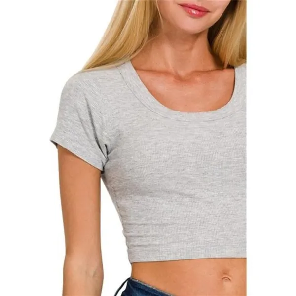 Zenana Ribbed Scoop Neck Crop Short Sleeve‎ Top - Image 3