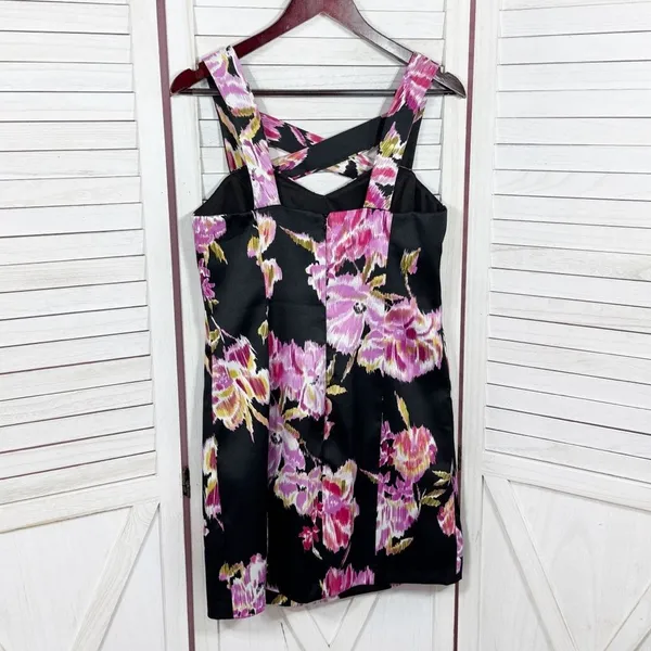 Cache Abstract Floral Cage Front Sleeveless Sheath Dress Black‎ Pink 12 - Image 9