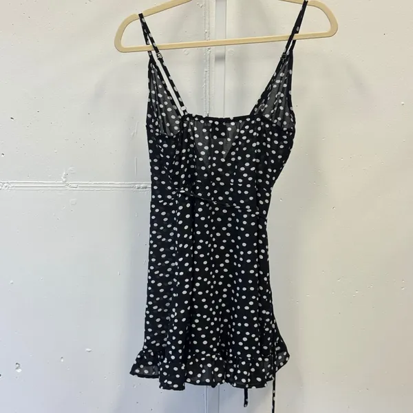Princess Polly Polka Dot Wrap Mini Dress Black White Ruffle Hem Size US 2 Summer - Image 3