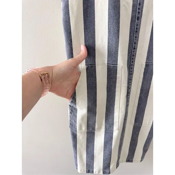 Vince Camuto Blue White Striped Denim Overall Pinafore Dress Size XS Preppy - Image 5