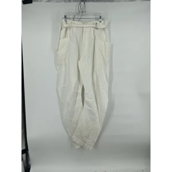 Anthropologie Pilcro Tucked-Knee Tapered Trousers Linen Size 29 White‎ - Image 2