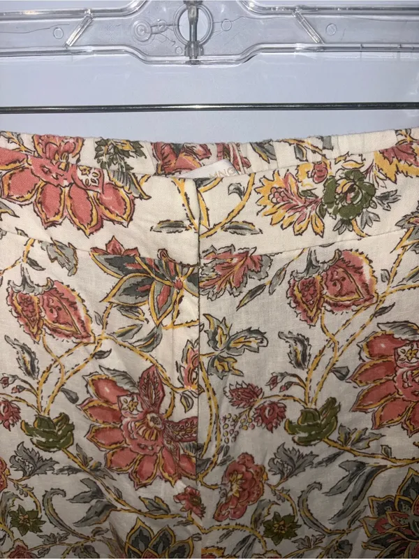NWT Mango Cream Floral Wide Legged Trousers with Rust and Olive Motif - Image 2