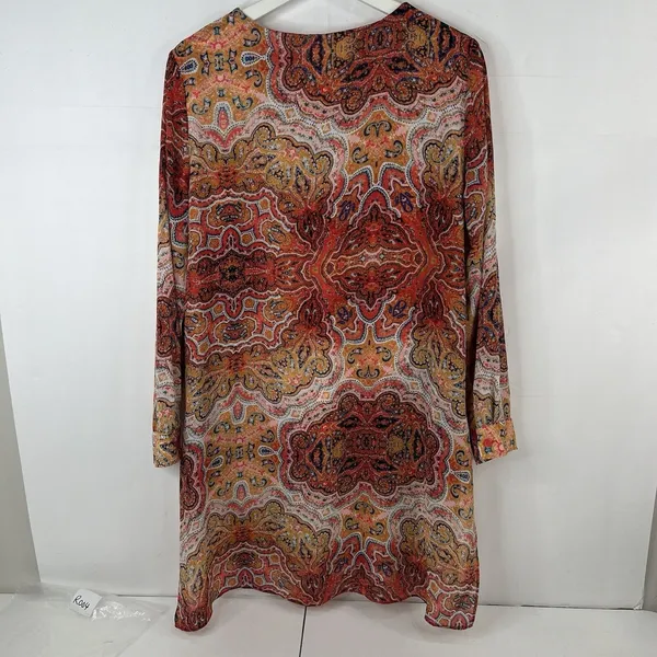 Chico's Size 1 US M 8 Long Paisley Top Long Sleeve Layered Scoop Neck Tie Front - Image 6
