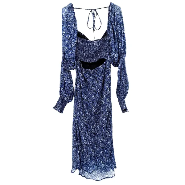 Free People Size XS Aglow Long Sleeve‎ Midi Dress Blue Bohemian Back Cutout - Image 2