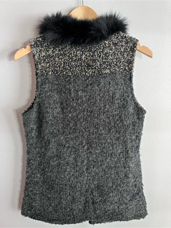 Kaktus Faux Fur Sweater Vest Y2K Boho Toggle Knit Jacket Medium - Image 8