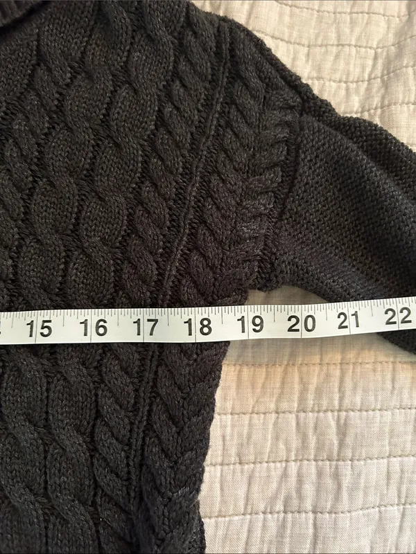 American Eagle Vtg Y2K cableknit cotton fold over off shoulder sweater XS - Image 9