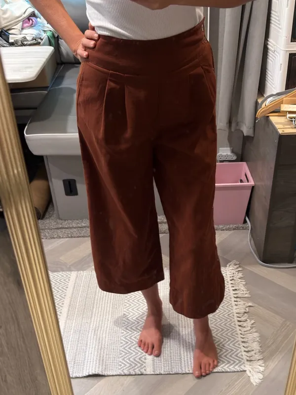 Anthropologie Linen Cotton Button-Trim Wide-Leg Culotte Pants Brown 00 Petite‎ - Image 9