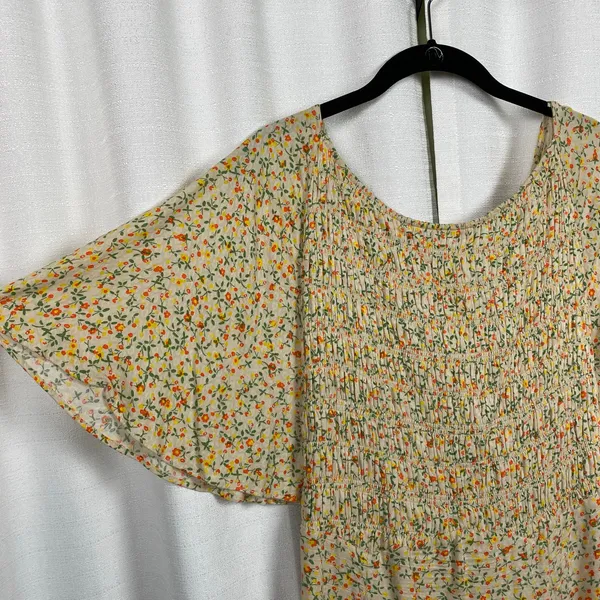 Free People Cream&Orange Floral Print Florence Smocked Mini Dress Sz.L - Image 10