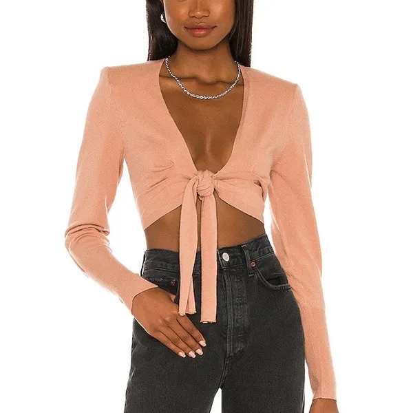 Y2K Revolve 525 America Cropped Tie Front Knit Top Womens S Pink Romantic 90s - Image 10