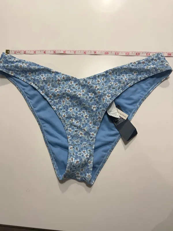 Abercrombie & Fitch Floral‎ Pattern Blue Bikini Bottom High Leg Cheeky Size XL - Image 5