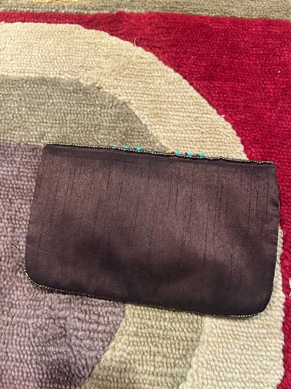 Brown Beaded Sequin Satin Envelope Clutch Evening Purse Formal Bag No Straps - Image 2